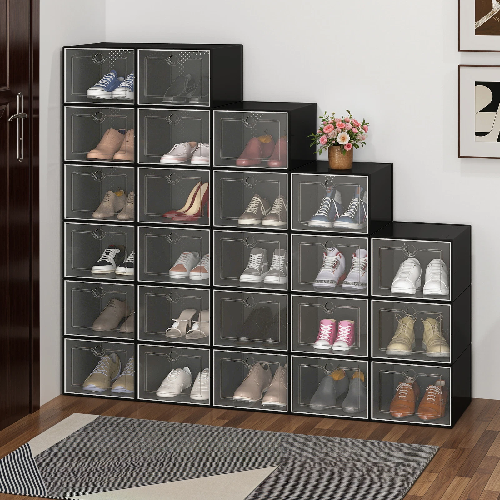 TAUS XL 24pcs Shoe Box Stackable Shoe Storage Orga